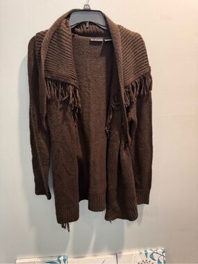 Bay Studio Chocolate Brown Open Front Fringe Knit Cardigan